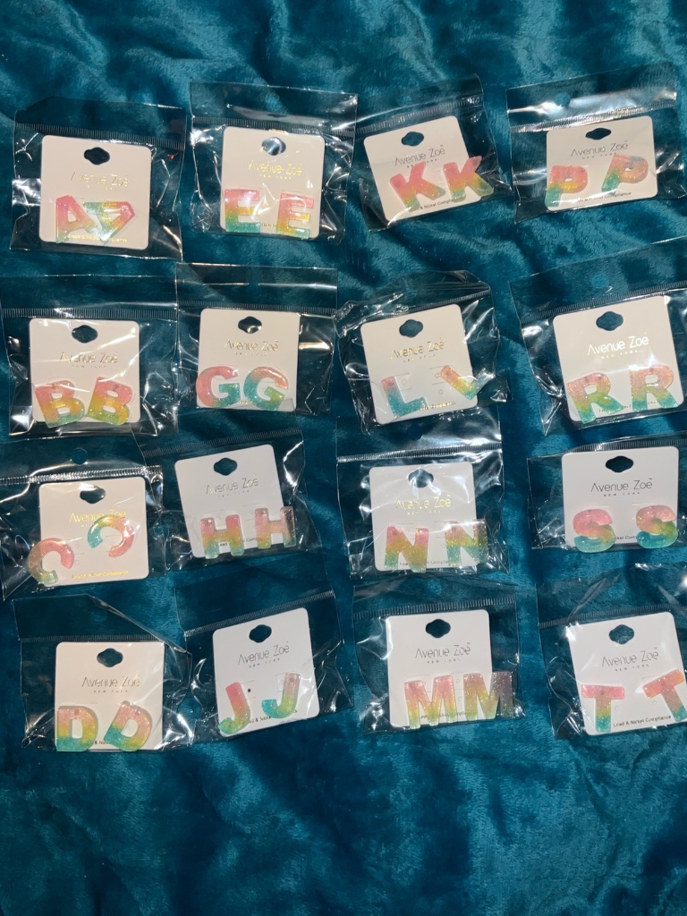 Avenue Zoe Pastel Rainbow Resin Alphabet Stud Earrings - Multiple Letters NEW